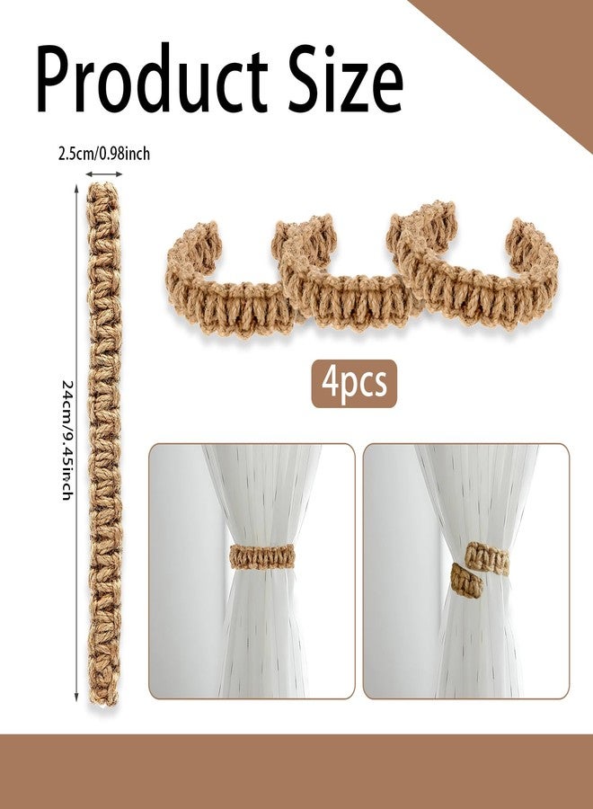 panthra 4 Pieces of Curtain Ties, Boho Curtain Tiebacks, Elegant and Simple Style, Durable, Widely Used in Thin and Thick Curtains for Office, Home and Bedroom (Brown) - Image 2